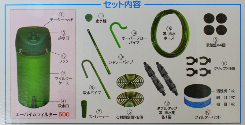 セット内容　エーハイムフィルター　500